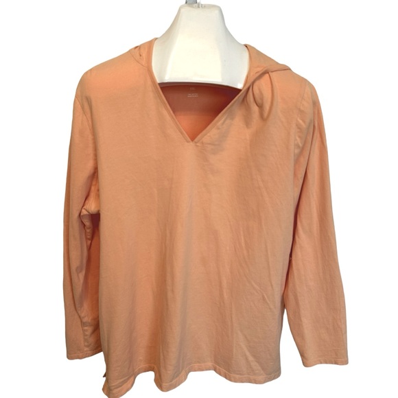 Eddie Bauer Tops - EDDIE BAUER XXL peach long sleeve lightweight hooded v-neck top